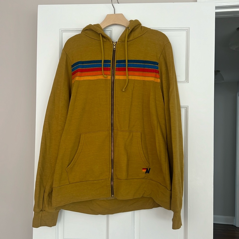 Aviator Nation XXL mustard color 5 stripe hoodie - great condition